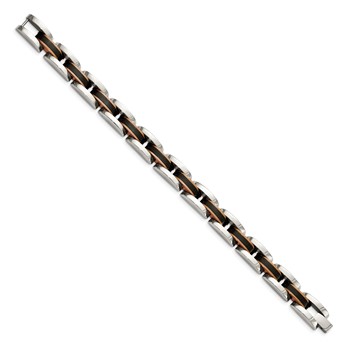 Stainless Steel Polished Brown/Black IP-plated 8.5in Link Bracelet — alternate view