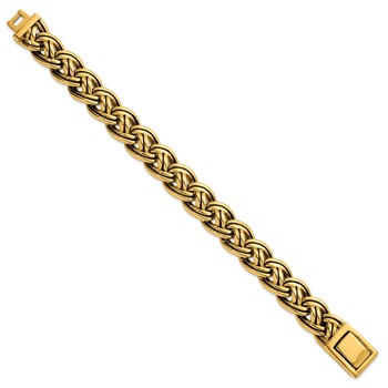 Chisel Stainless Steel Antiqued and Polished Yellow IP-plated 16mm 8.5 inch Fancy Link Bracelet — alternate view