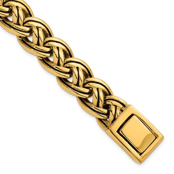 Chisel Stainless Steel Antiqued and Polished Yellow IP-plated 16mm 8.5 inch Fancy Link Bracelet