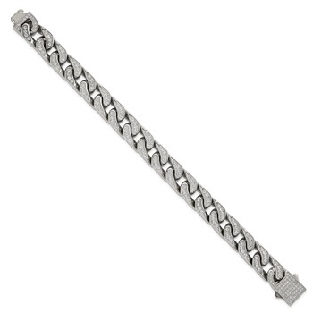 Chisel Stainless Steel Polished 12mm Full CZ 8.5 inch Cable Link Bracelet — alternate view