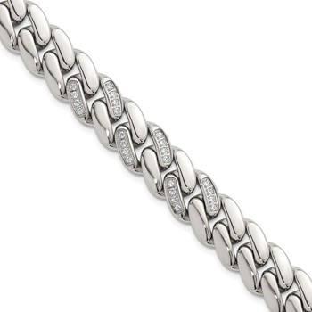 Chisel Stainless Steel Polished with CZ 12mm 8.5 inch Cable Link Bracelet