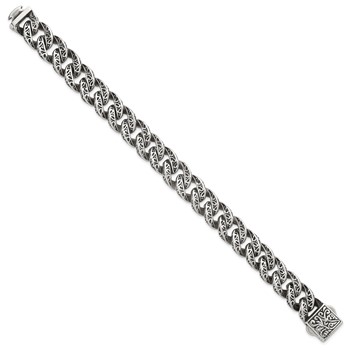 Stainless Steel Polished Antiqued 14mm Cable Link 8.5in Bracelet — alternate view