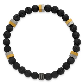 Chisel Stainless Steel Antiqued and Polished Yellow IP-plated 6.25mm Lava Stone Beaded Stretch Bracelet — alternate view