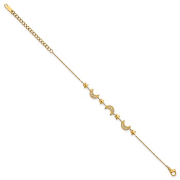 Chisel Stainless Steel Polished Yellow IP-plated with Crystal Moon and Stars 6.5 inch Bracelet with 2 inch Extension — alternate view