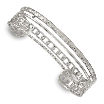 Stainless Steel Polished and Textured Cuff Bangle