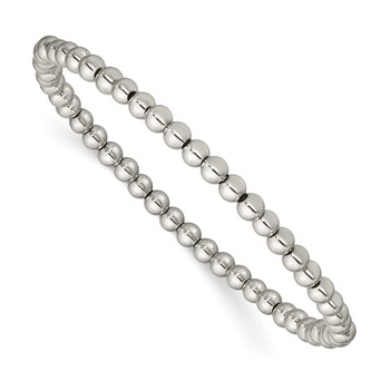 Chisel Stainless Steel Polished Beaded Small Stretch Bracelet
