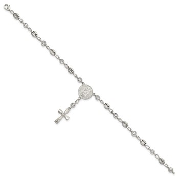Chisel Stainless Steel with Sterling Silver Polished White CZ 7.5 inch Rosary Bracelet — alternate view