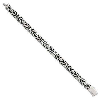 Chisel Stainless Steel Antiqued and Polished 9.5mm Byzantine 8.5 inch Bracelet — alternate view