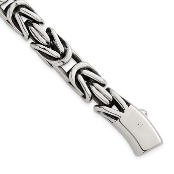 Chisel Stainless Steel Antiqued and Polished 9.5mm Byzantine 8.5 inch Bracelet