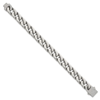 Chisel Stainless Steel Polished 12mm 8.5 inch Cable Link Bracelet with Full CZ Clasp — alternate view