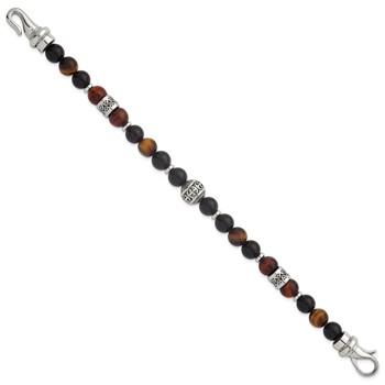 Stainless Steel Polished Tiger's Eye and Black Onyx 8.5in Bracelet — alternate view