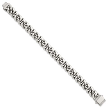 Chisel Stainless Steel Polished 12mm 8.25 inch Curb Link Bracelet with CZ Clasp — alternate view