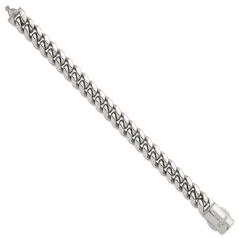 Chisel Stainless Steel Polished 12mm 8.5 inch Curb Link Bracelet with CZ Cross Clasp — alternate view