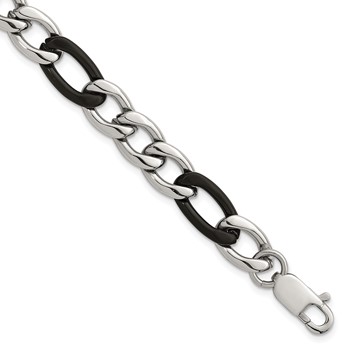 Chisel Stainless Steel Polished Black IP-plated 8.5 inch Flat Figaro Bracelet
