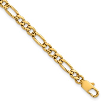 Chisel Stainless Steel Polished Yellow IP-plated 4.50mm 8.5 inch Flat Figaro Bracelet