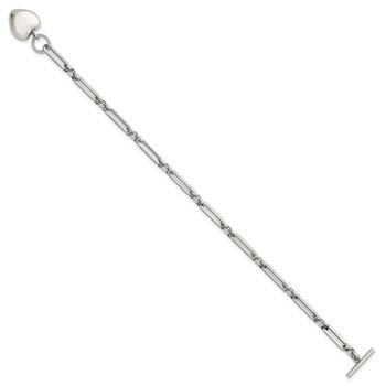 Chisel Stainless Steel Polished 3-D  Dangle Heart 4.5mm Link 7.5 inch Bracelet — alternate view