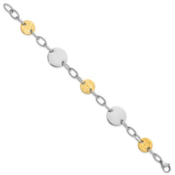 Stainless Steel Yellow IP-plated Textured Circle Link Bracelet — alternate view