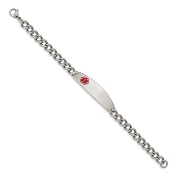 Chisel Stainless Steel Polished with Red Enamel Medical ID 8.5 inch Curb Chain Bracelet — alternate view