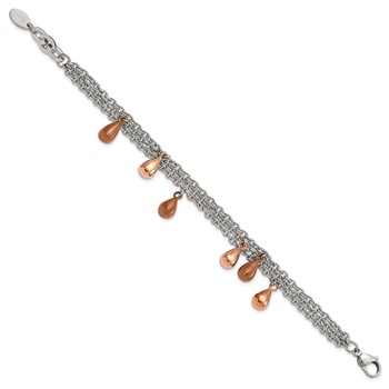 Stainless Steel Rose & Brown IP-plated Teardrops Multistrand Bracelet — alternate view