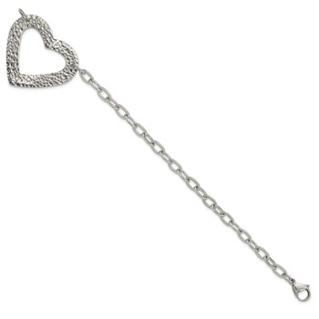 Stainless Steel Polished & Textured Heart Bracelet — alternate view