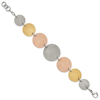 Stainless Steel Tri-Color IP-plated Lasercut Discs Bracelet — alternate view