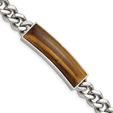 Image of Chisel Stainless Steel Polished with Tiger's Eye Inlay 8.25 inch ID Bracelet