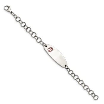Chisel Stainless Steel Polished with Red Enamel Medical ID 7.25 inch Open Link Bracelet — alternate view