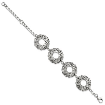 Stainless Steel Polished Fancy Filigree Circles w/1.5in ext Bracelet — alternate view