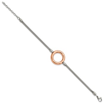 Stainless Steel Pink PVD-plated Circle Mesh w/1.5in ext Bracelet — alternate view
