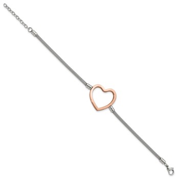 Stainless Steel Pink PVD-plated Heart Mesh w/ 1.5in ext Bracelet — alternate view