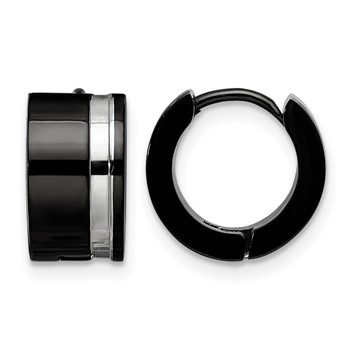 Chisel Stainless Steel Polished Black IP-plated Hinged Hoop Earrings