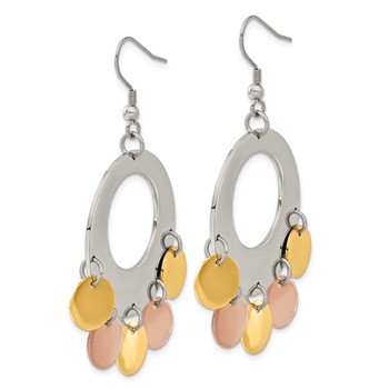 Stainless Steel and Gold-tone & Rose-tone IP-plated Fancy Dangle Earrings — alternate view