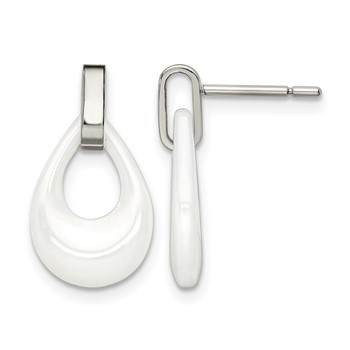 Chisel Stainless Steel Polished with White Ceramic Post Dangle Earrings