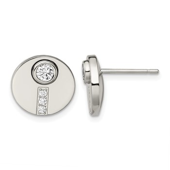 Chisel Stainless Steel Polished CZ Circle Post Earrings