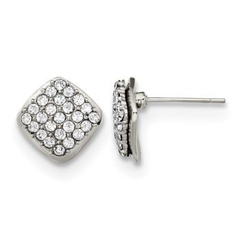 Stainless Steel Polished Post Square with Crystal Earrings