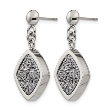 Stainless Steel Polished with Silver Druzy Post Dangle Earrings — alternate view