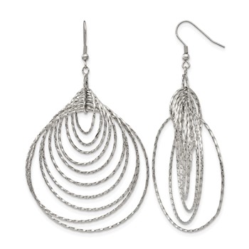 Stainless Steel Polished Twisted Graduated Circles Dangle Earrings