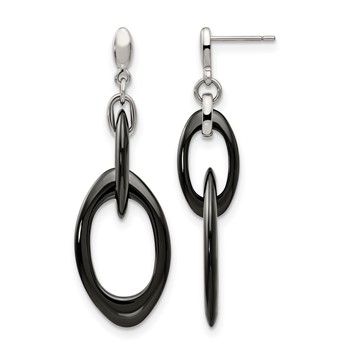 Chisel Stainless Steel Polished with Black Ceramic Post Dangle Earrings
