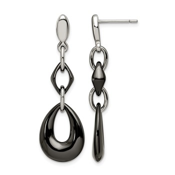 Chisel Stainless Steel Polished with Black Ceramic Post Dangle Earrings