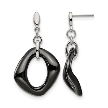 Chisel Stainless Steel Polished with Black Ceramic Post Dangle Earrings