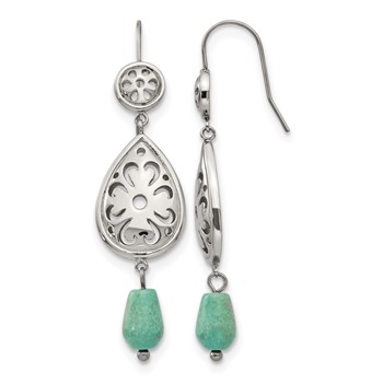 Chisel Stainless Steel Polished Imitation Turquoise Dangle Shepherd Hook Earrings