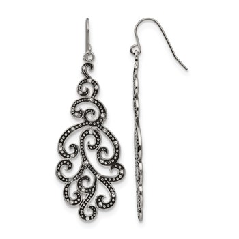 Chisel Stainless Steel Antiqued and Polished with Crystal Shepherd Hook Earrings
