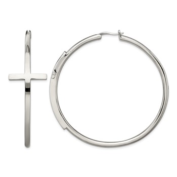 Chisel Stainless Steel Polished Large Cross Hoop Earrings