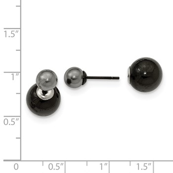 StainlessSteel Polished Black IP Ball w/Imitation Pearl Reversible Post Ear — alternate view