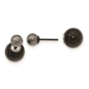 StainlessSteel Polished Black IP Ball w/Imitation Pearl Reversible Post Ear