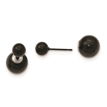 Stainless Steel Polished Black IP-plated Ball Reversible Post Earrings