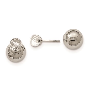 Stainless Steel Polished Ball w/Clear Glass Reversible Ball Post Earrings