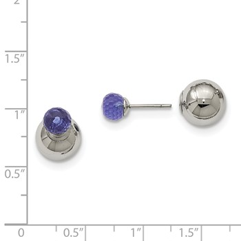 Stainless Steel Polished Ball w/Blue Glass Reversible Ball Post Earrings — alternate view