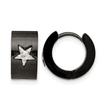 Chisel Stainless Steel Brushed Black IP-plated with Grey Carbon Fiber Star Hinged Hoop Earrings
