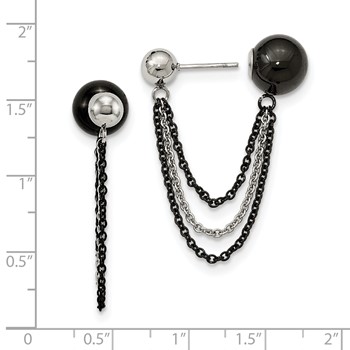 Stainless Steel Polished & Black IP-plated Ball Reversible Post Dangles — alternate view